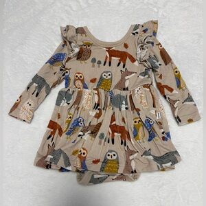 Little Sleepies Twilight Pals Twirl Dress 0-3M Bamboo Fox Owl EUC